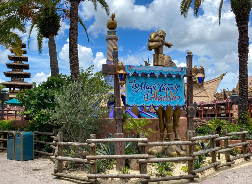 Orlando, FL USA -July 25, 2020:  The entrance to the Magic Carpets of Aladdin ride in Magic Kingdom at  Walt Disney World  in Orlando, Florida.